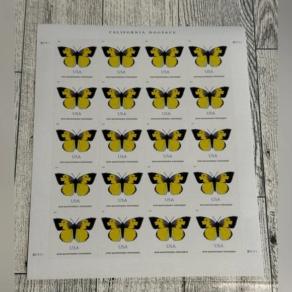 USPS California Dogface Butterfly Stamps Sheet – Non-Machinable (20 Stamps) - Picture 1 of 2